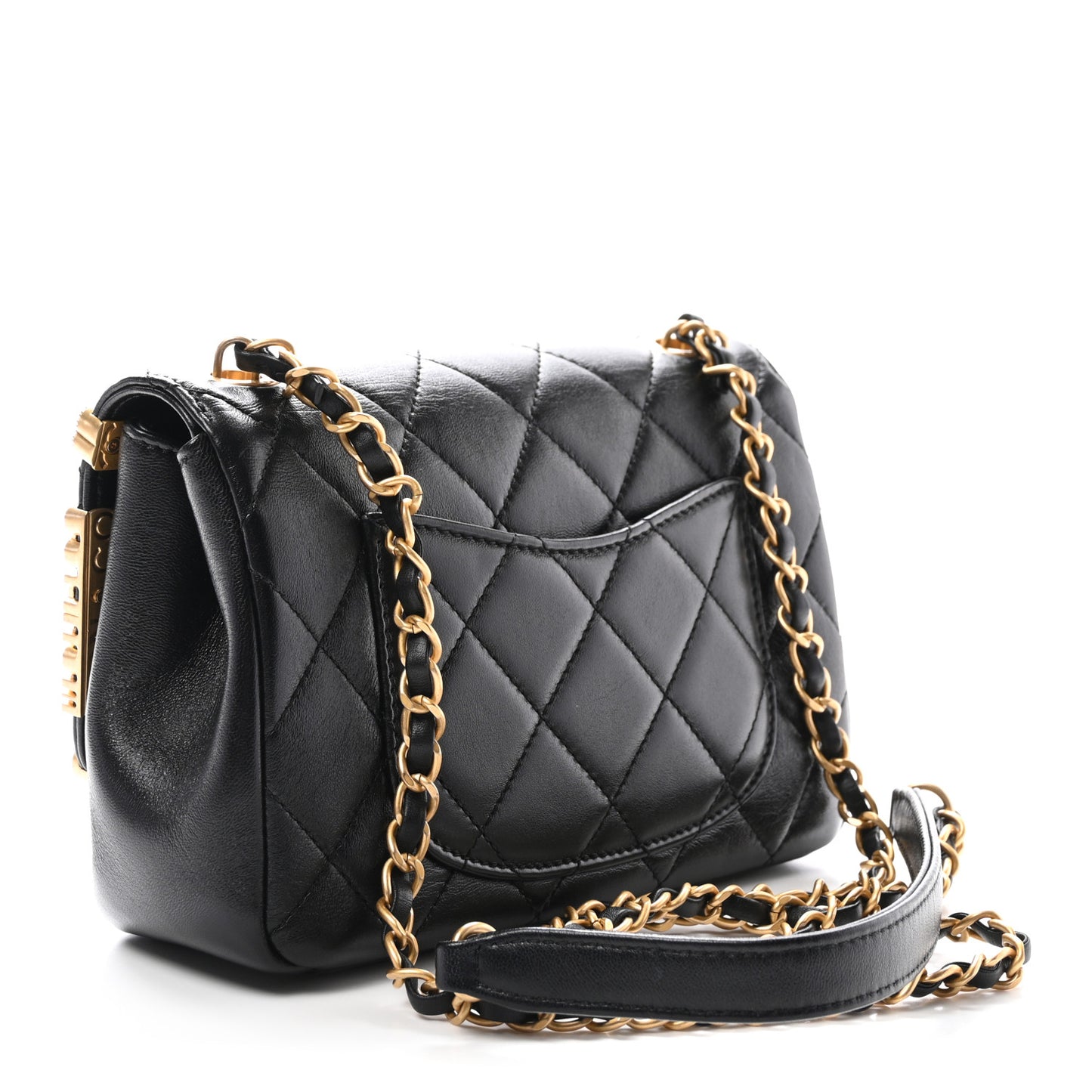 Lambskin Enamel Strass Quilted Mini Paris Monaco Flap Black