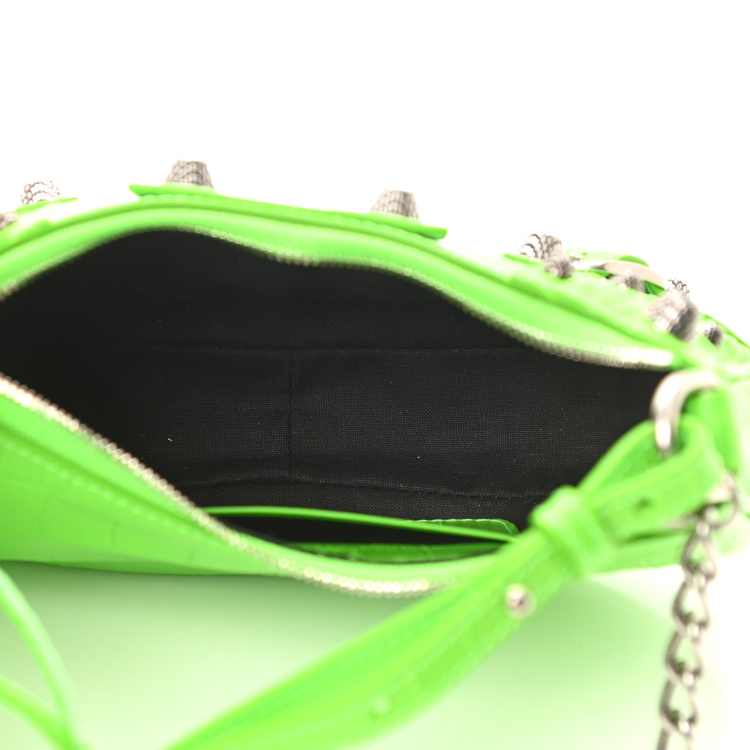 Balenciaga Extra Supple Calfskin Crocodile Embossed Le Cagole Mini Purse With Chain Acid Green 5 of 10