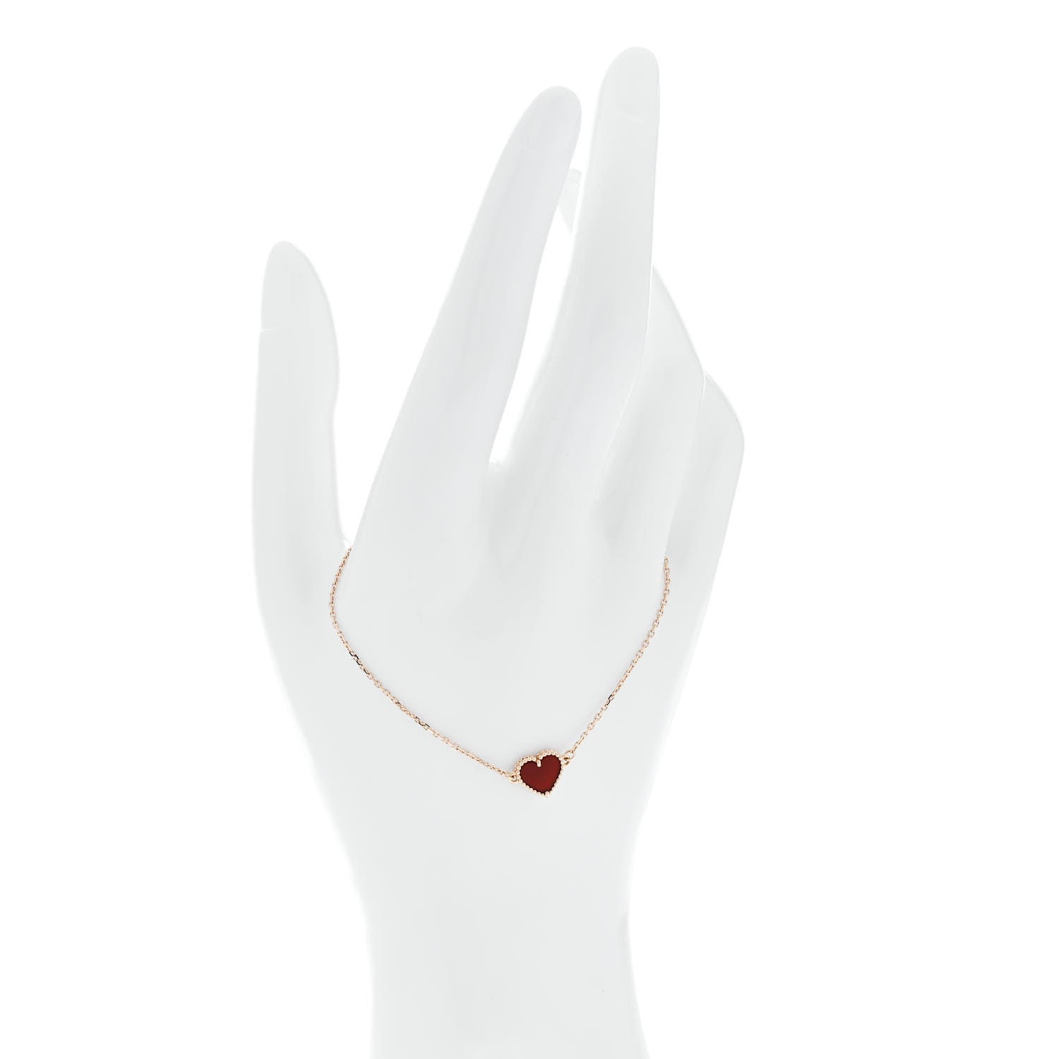 Van Cleef & Arpels 18K Rose Gold Carnelian Sweet Alhambra Heart Bracelet 2 of 5