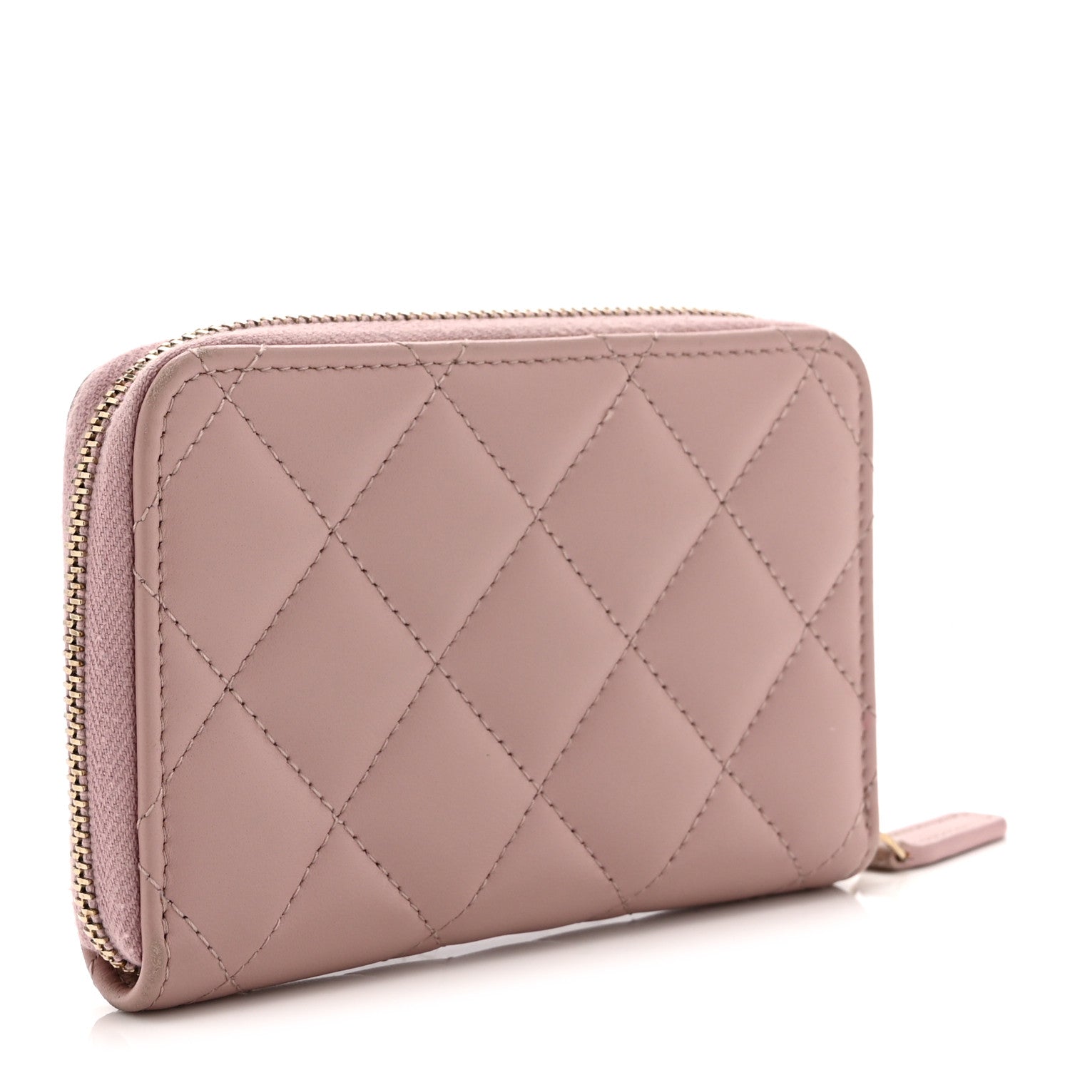 Chanel Lambskin Quilted Pearl CC Zip Around Coin Purse Wallet Pink 3 of 9