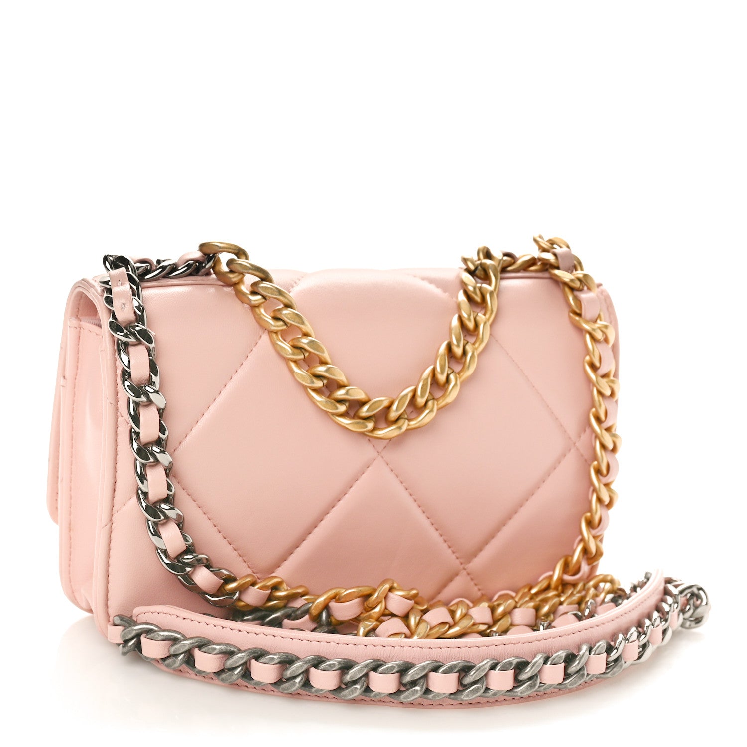 Chanel Lambskin Quilted Chanel 19 Wallet On Chain WOC Light Pink 3 of 10
