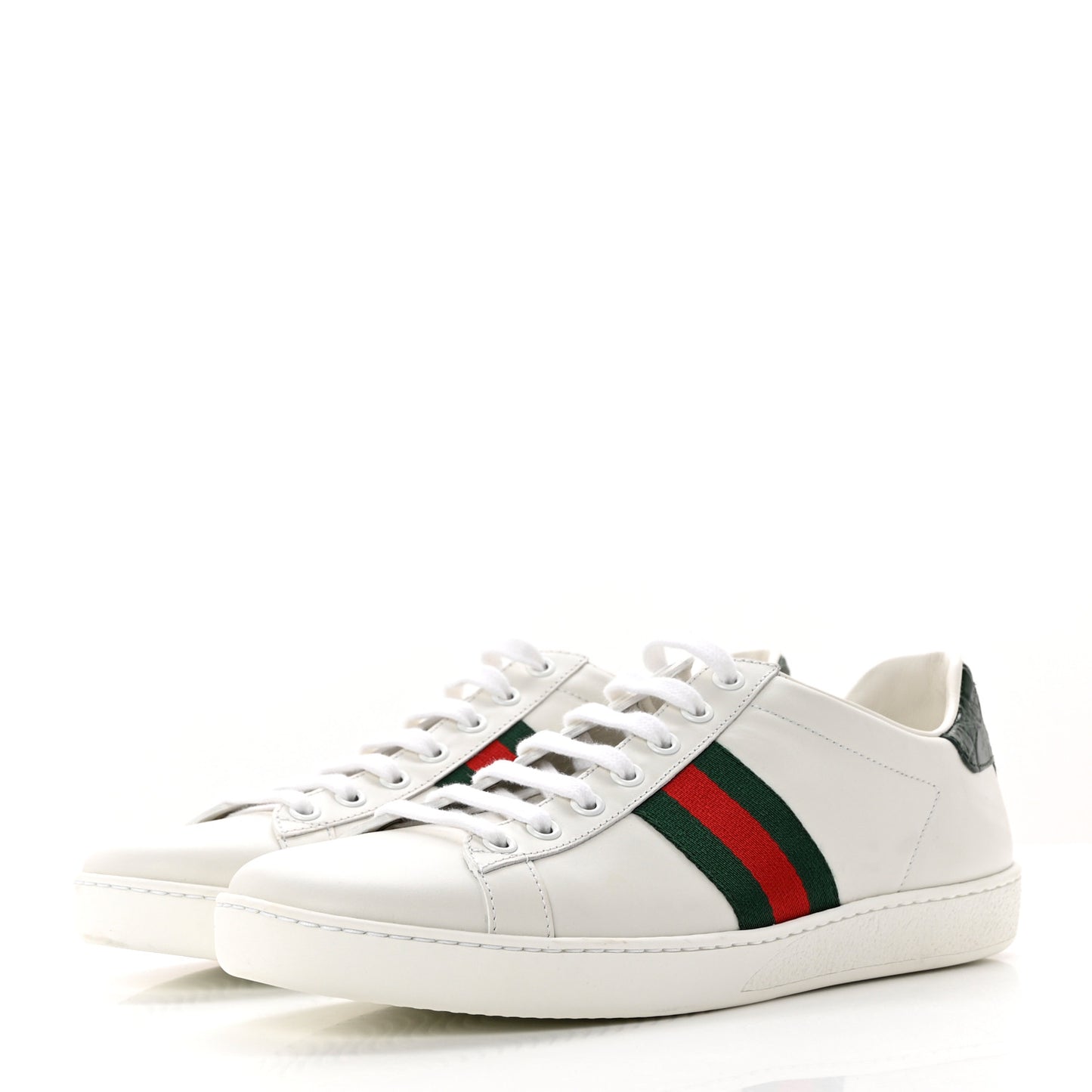 Calfskin Crocodile Web Womens Ace Sneakers 39 White Green