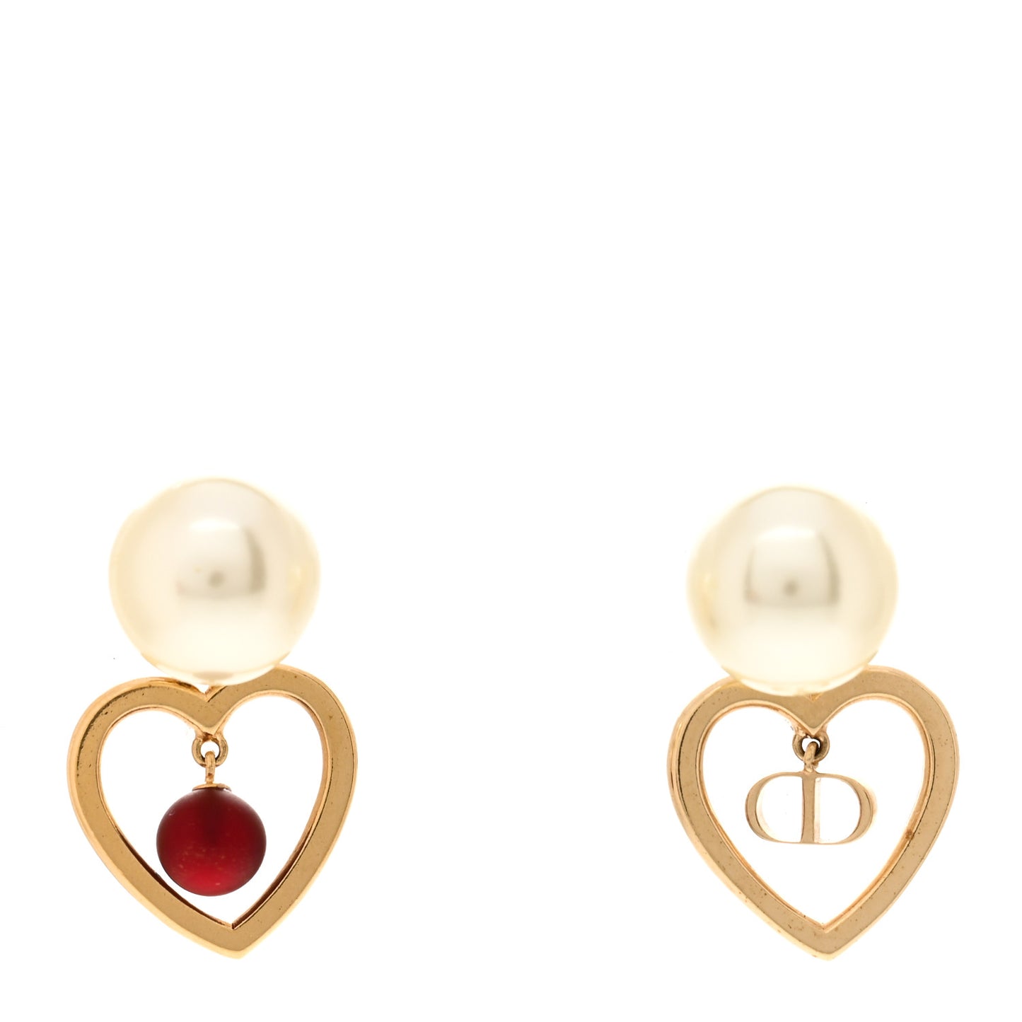 Pearl Heart CD Tribal Earrings Gold White