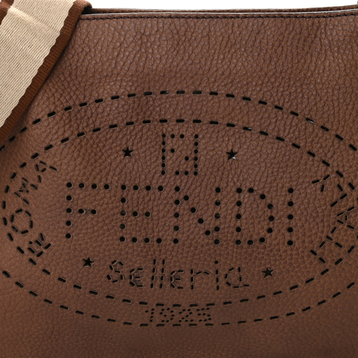 Calfskin Romano Selleria Logo Shoulder Bag Brown