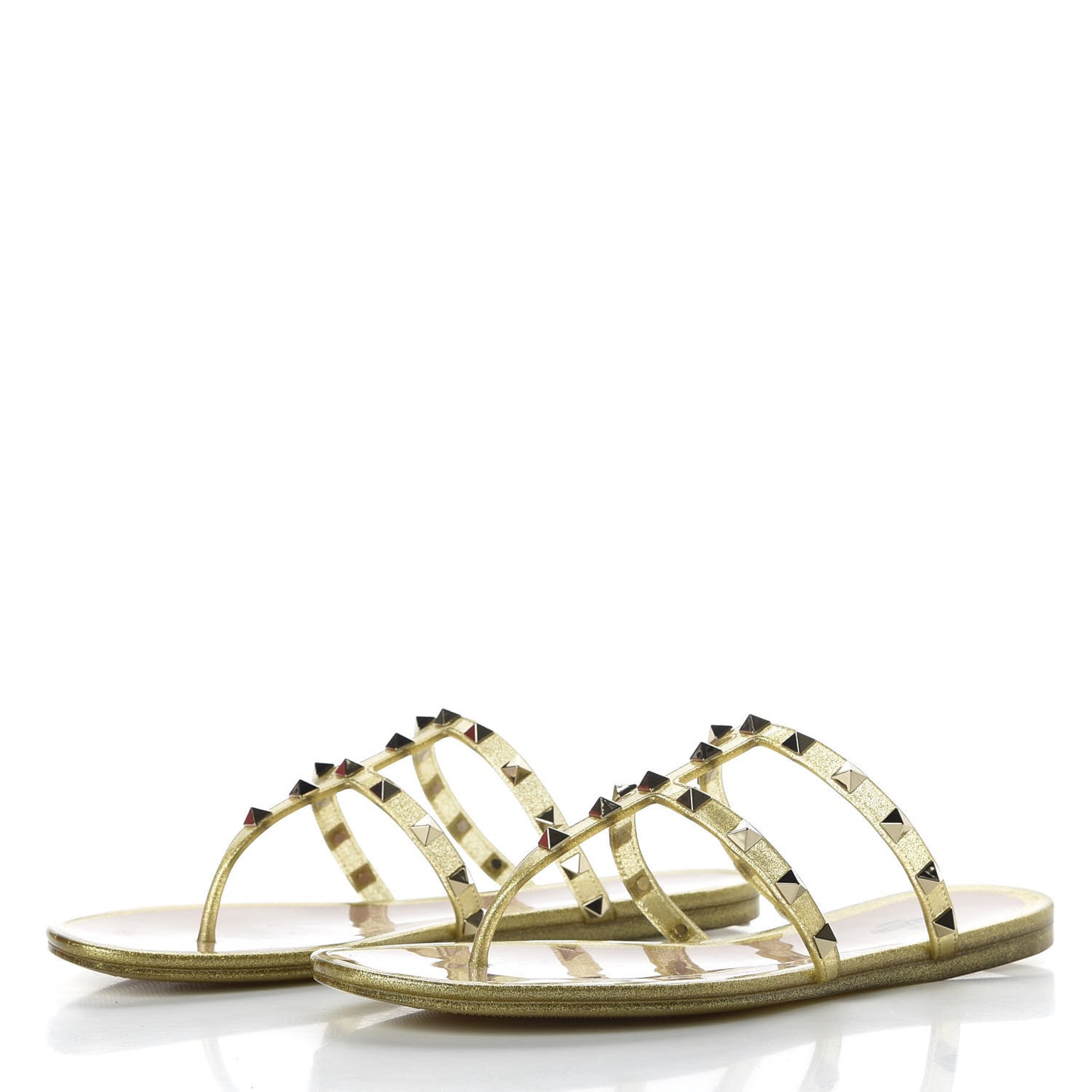 PVC Jelly Glitter Rockstud Caged Flat Thong Sandals 40 Oro