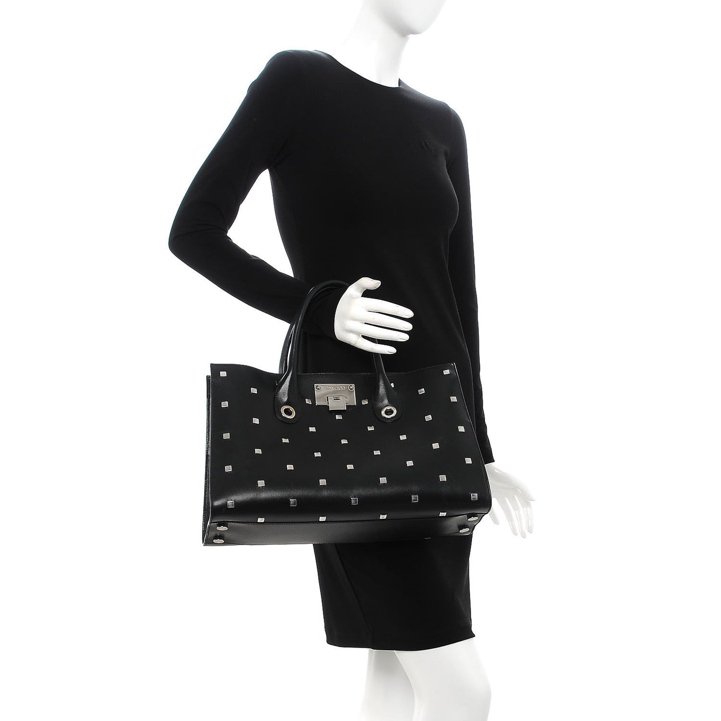 Calfskin Studded Riley Tote Black