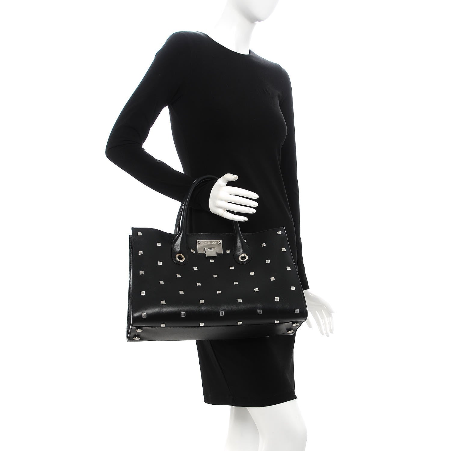Jimmy Choo Calfskin Studded Riley Tote Black 2 of 11