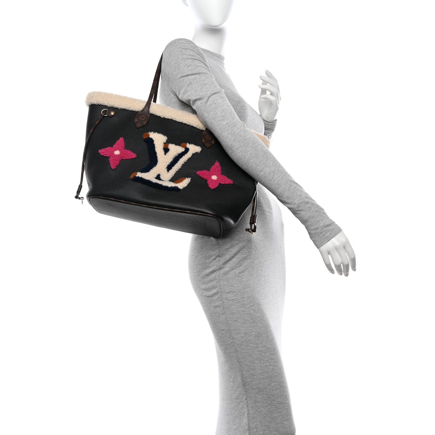 Louis Vuitton Calfskin Monogram Teddy Neverfull MM Black 2 of 11