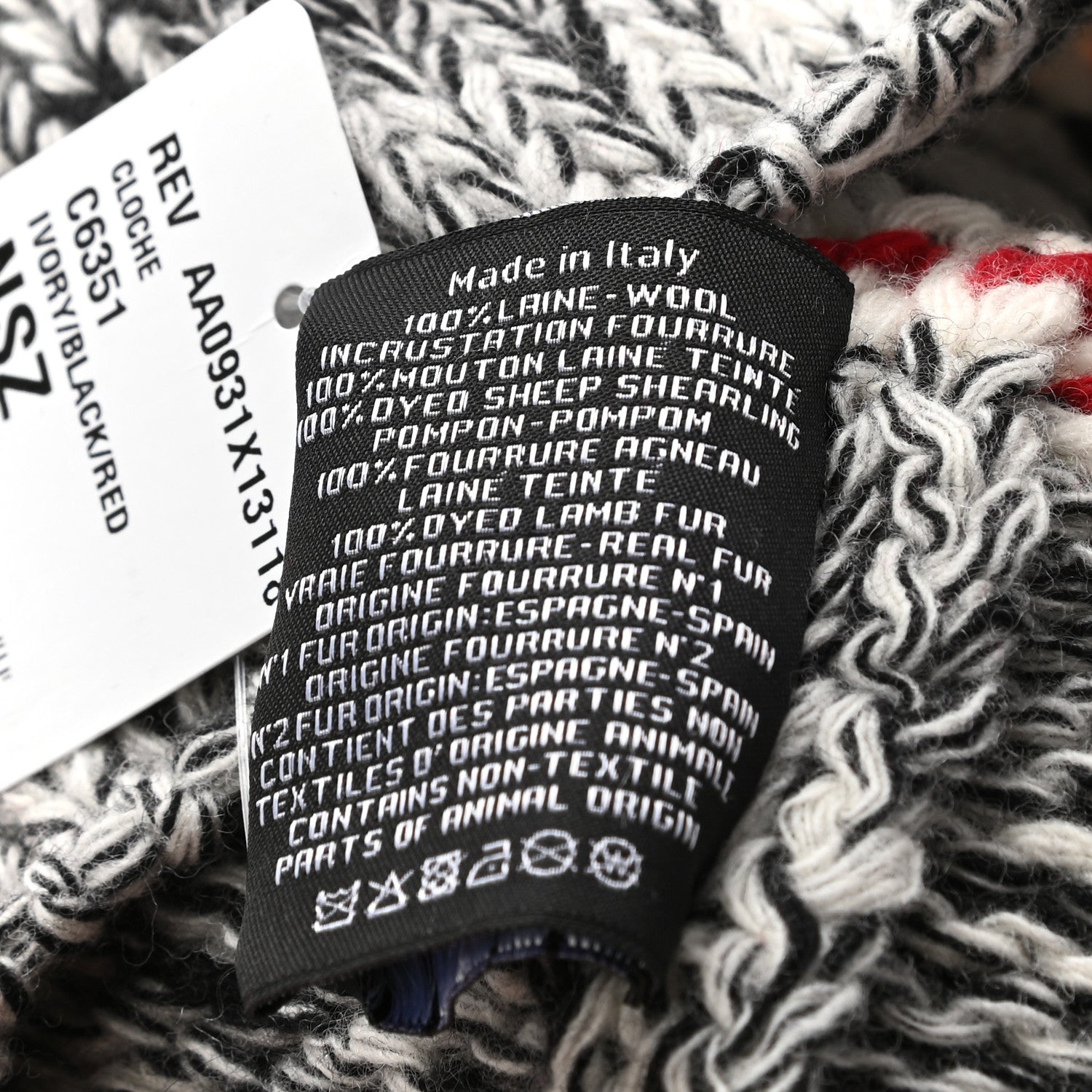 Chanel Wool Shearling CC Beanie Hat Ivory Black Red 5 of 5