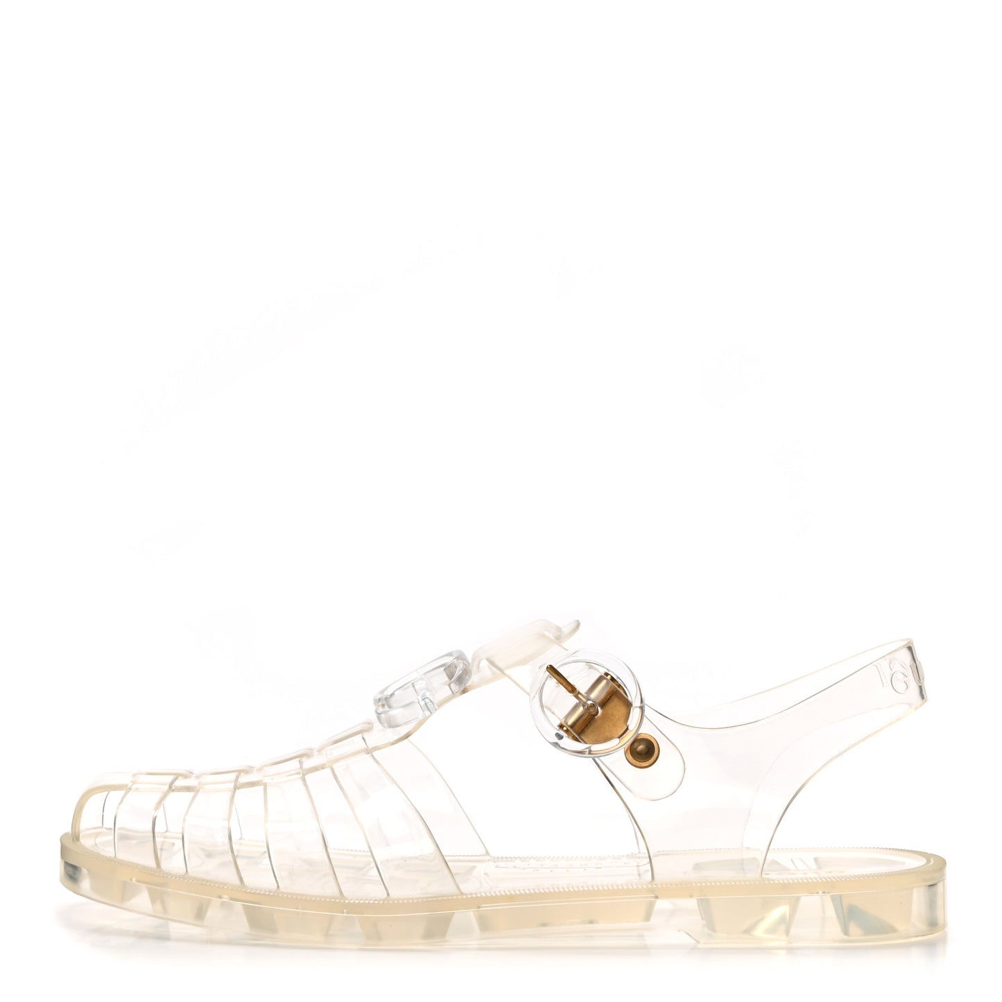 Shiny Rubber Double G Buckle Strap Sandals 38 Transparent