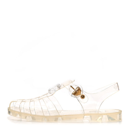 Gucci Shiny Rubber Double G Buckle Strap Sandals 38 Transparent 1 of 10