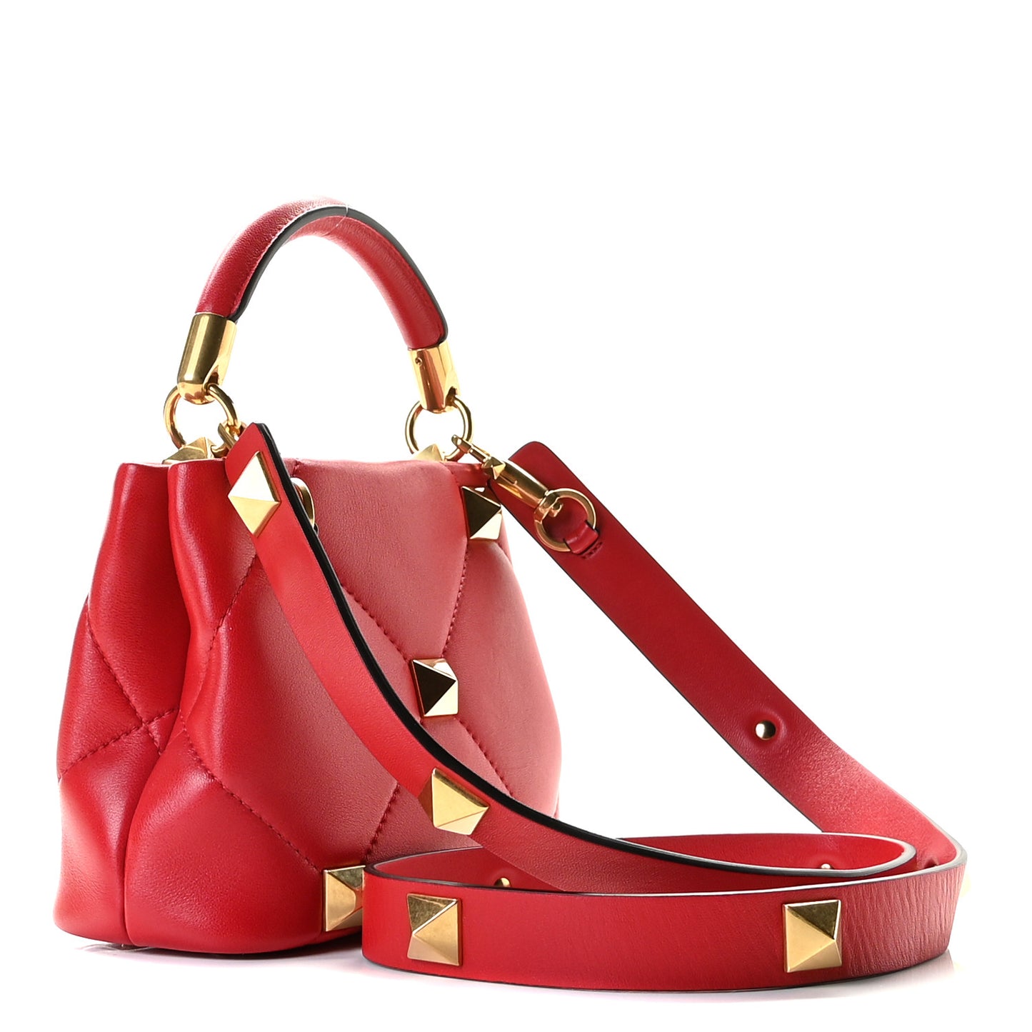 Nappa Mini Roman Stud The Handle Bag Rouge Pur