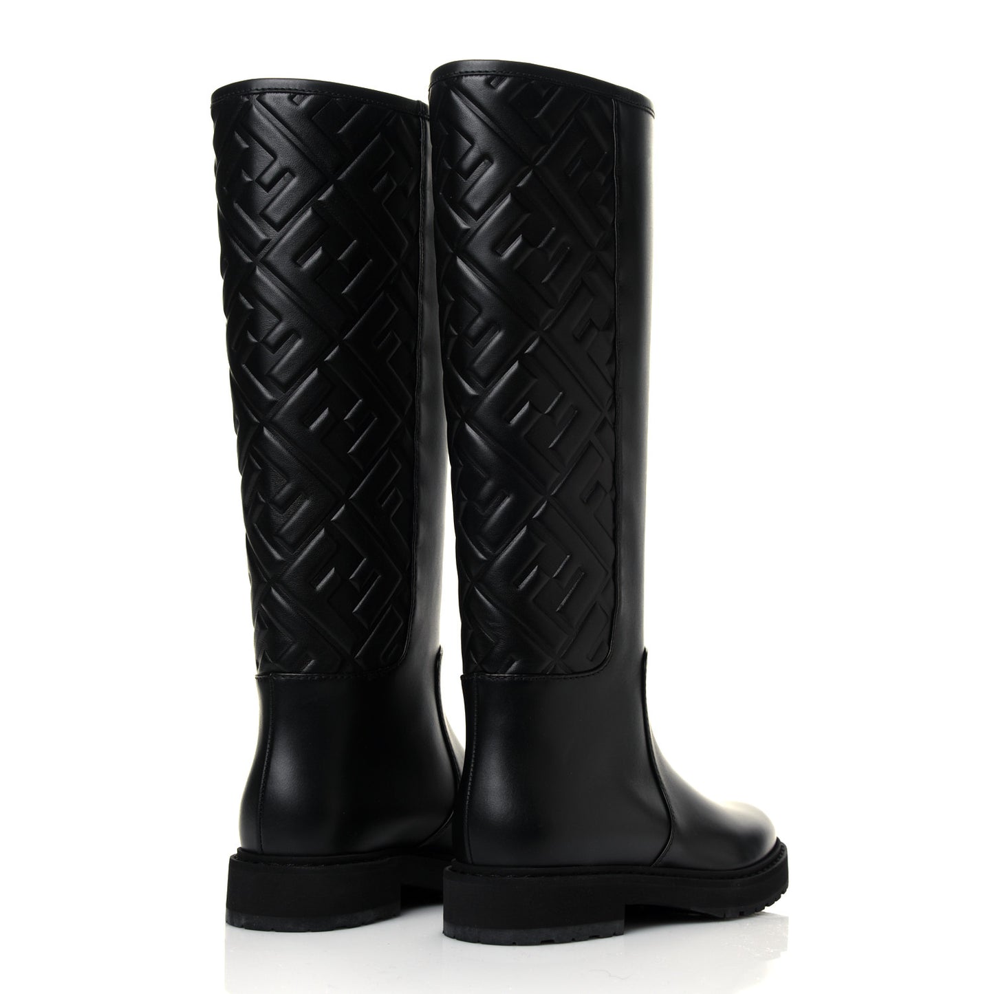 Vitello Nappa FF Embossed Tall Boots 35.5 Black