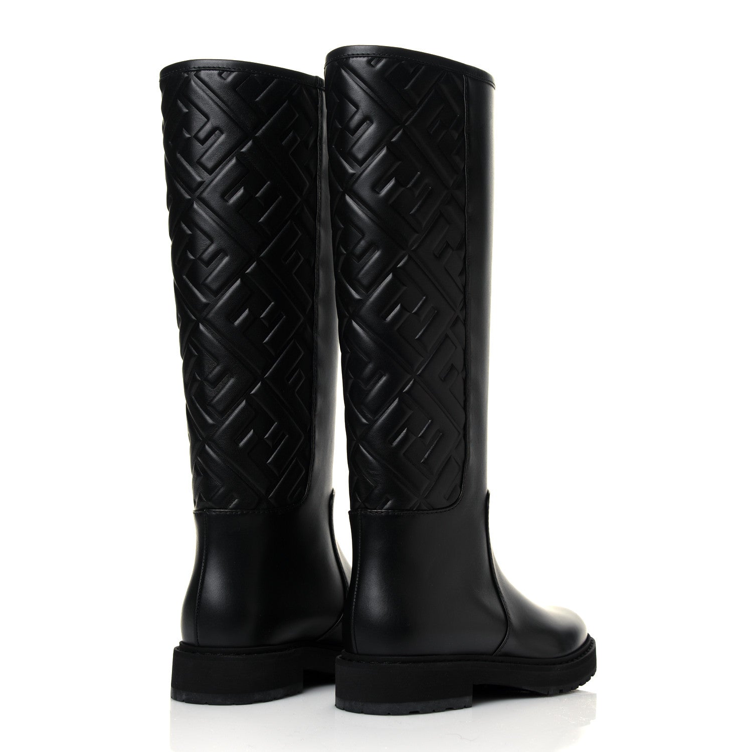 Fendi Vitello Nappa FF Embossed Tall Boots 35.5 Black 4 of 7