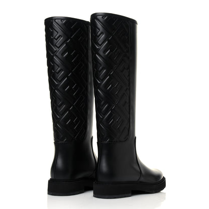 Fendi Vitello Nappa FF Embossed Tall Boots 35.5 Black 4 of 7