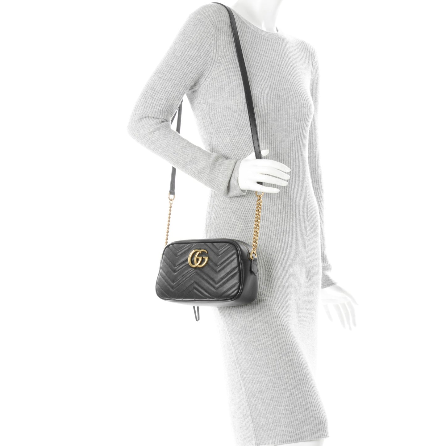 Calfskin Matelasse Small GG Marmont Chain Shoulder Bag Black