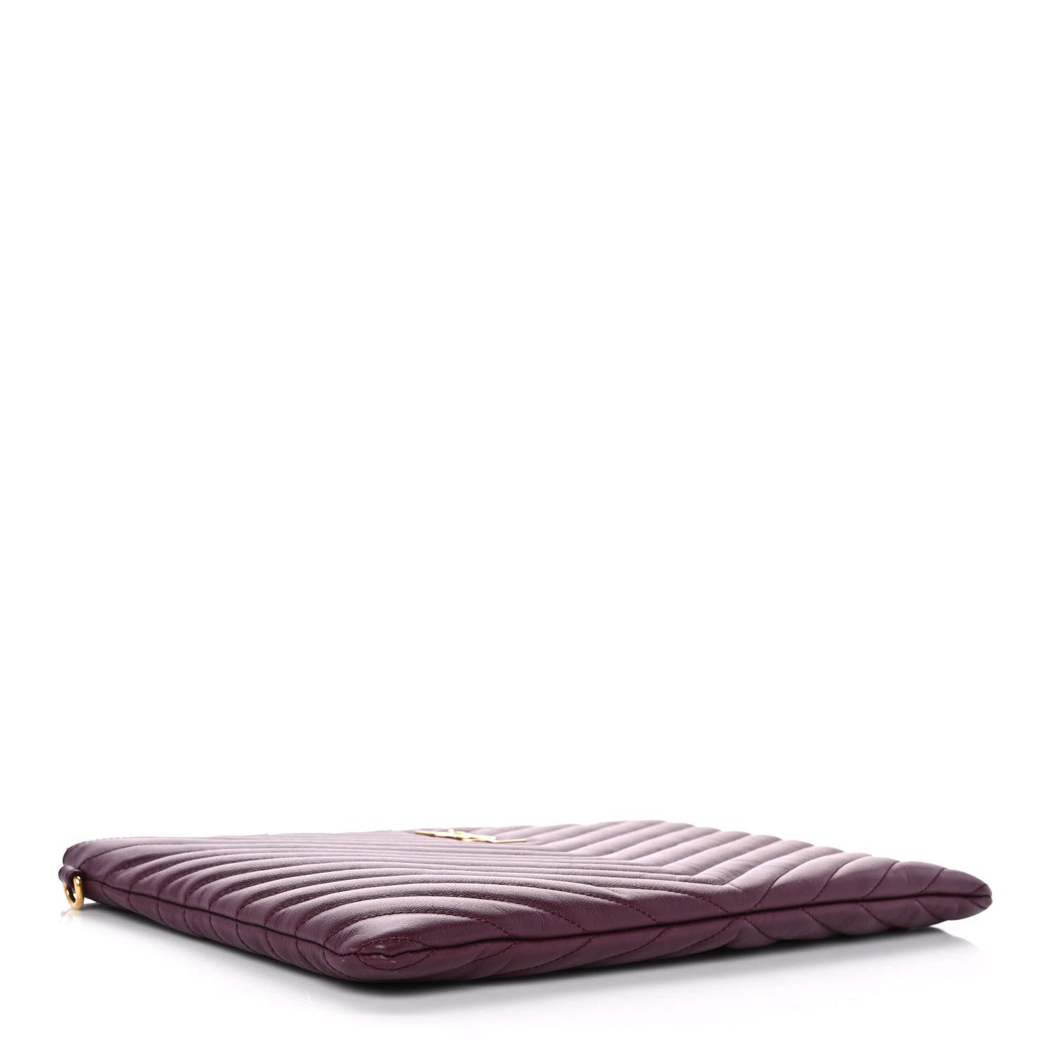 Saint Laurent Calfskin Matelasse Chevron Monogram Tablet Pouch Bordeaux 4 of 9
