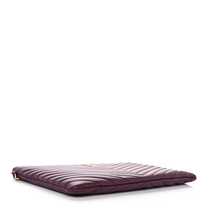 Saint Laurent Calfskin Matelasse Chevron Monogram Tablet Pouch Bordeaux 4 of 9