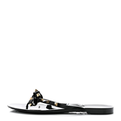 Valentino Garavani PVC Jelly Rockstud Bow Thong Sandals 41 Black 1 of 9
