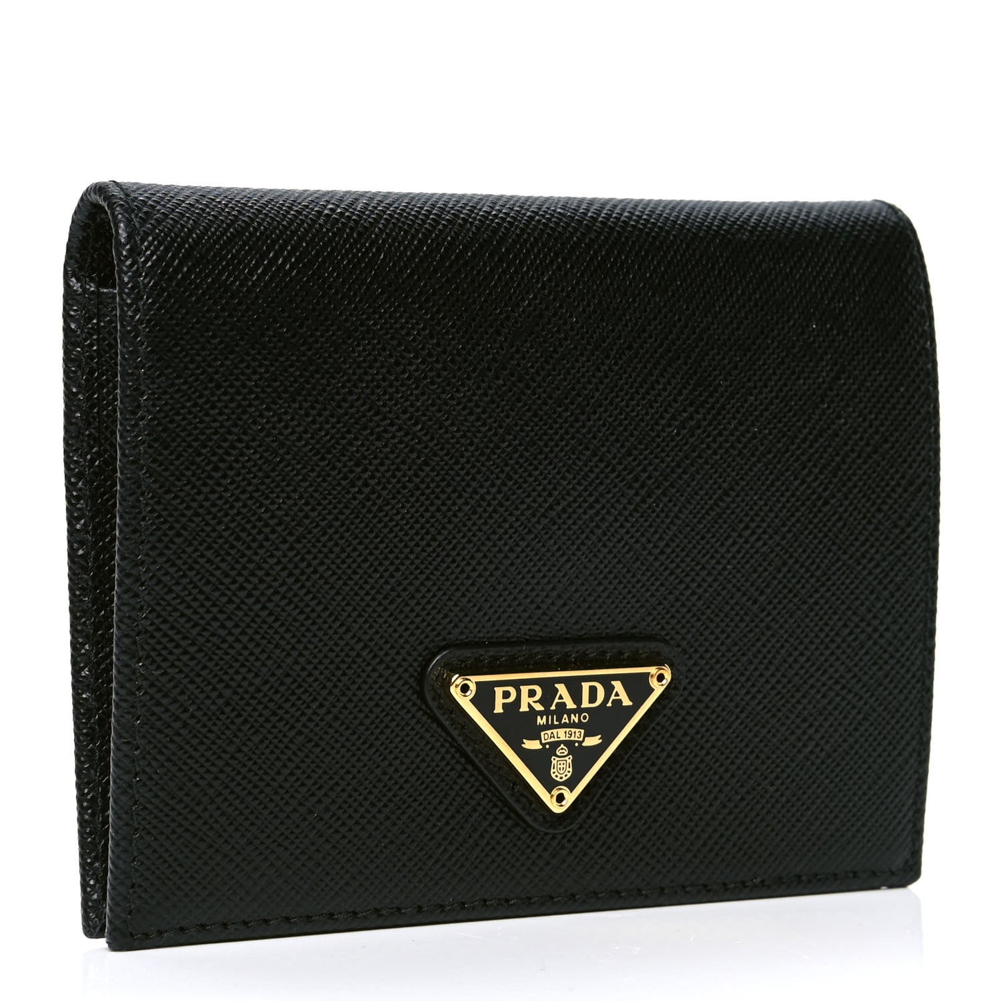 Saffiano Triangle Flap Compact Wallet Black