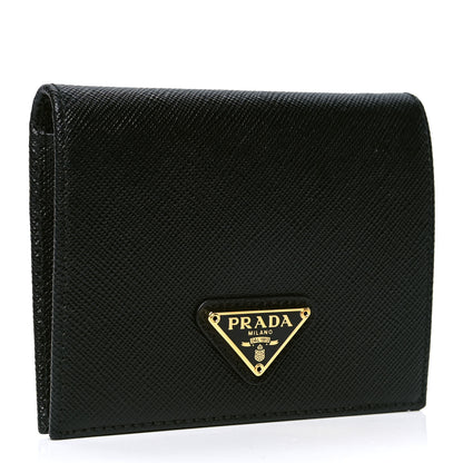 Prada Saffiano Triangle Flap Compact Wallet Black 2 of 4