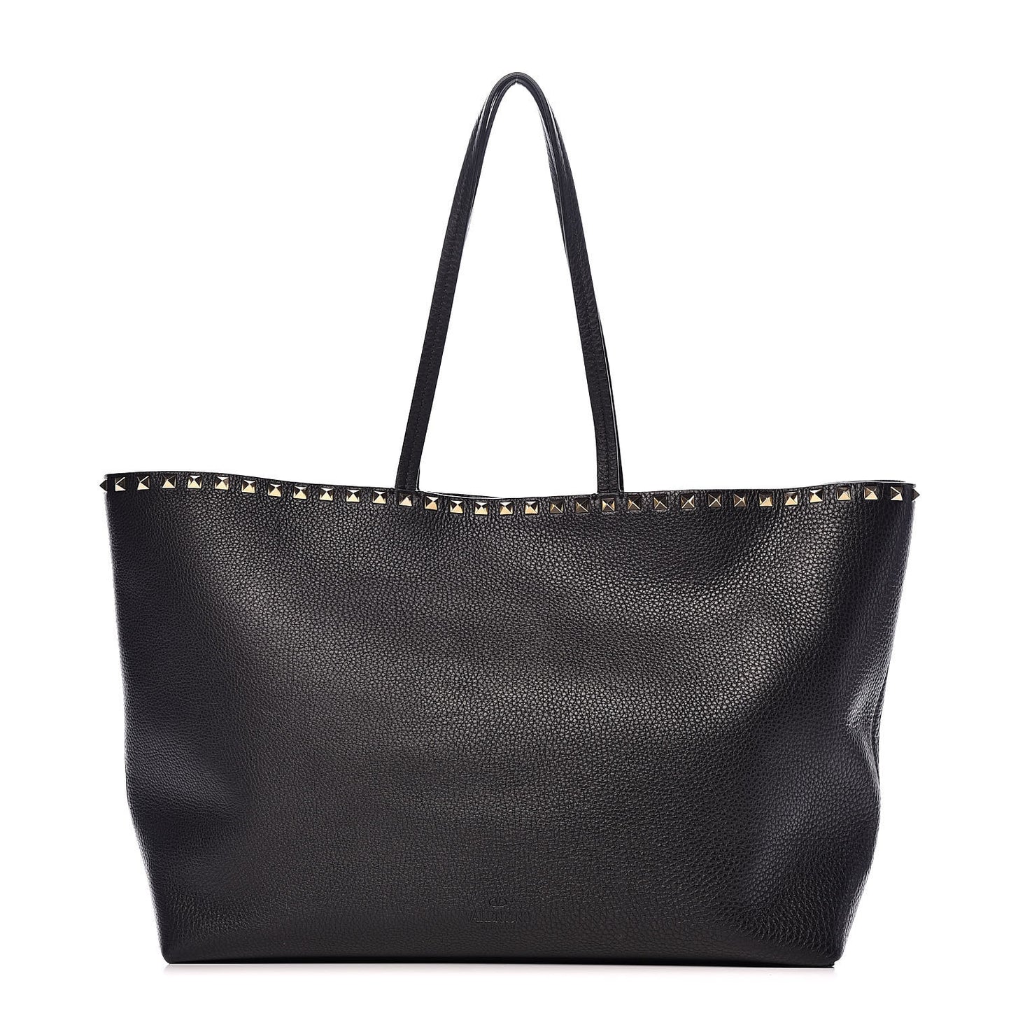 Grained Calfskin Rockstud Shoulder Tote Black