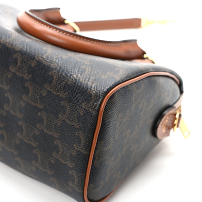 Celine Triomphe Canvas Calfskin Small Boston Bag Tan 11 of 13