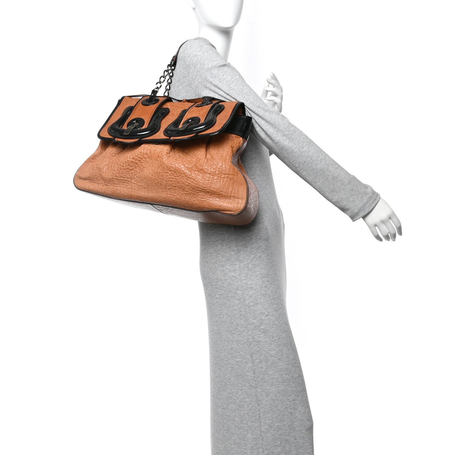 Fendi Nappa Patent Large B Bag Osso Black 2 of 15