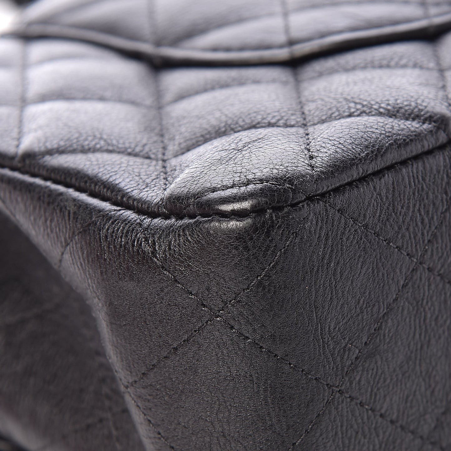 Crumpled Calfskin Quilted Medium Double Flap So Black
