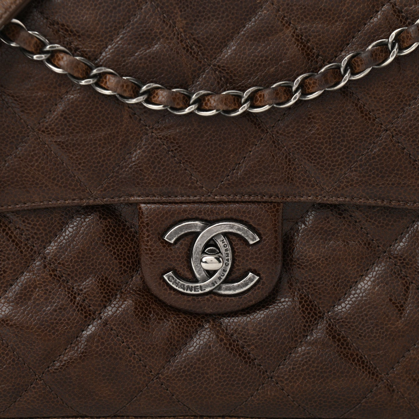 Crumpled Grained Calfskin Medium CC Crave Flap Brown