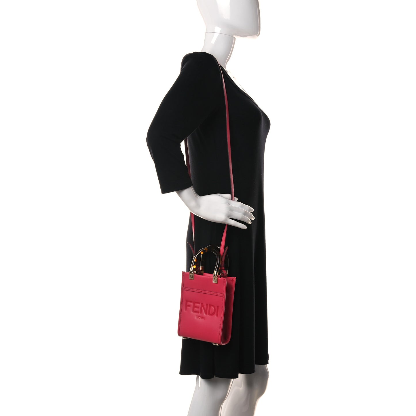 Vitello King Plexiglass Logo Embossed Mini Fendi Sunshine Shopper Tote Lampone