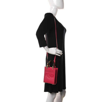 Fendi Vitello King Plexiglass Logo Embossed Mini Fendi Sunshine Shopper Tote Lampone 3 of 9
