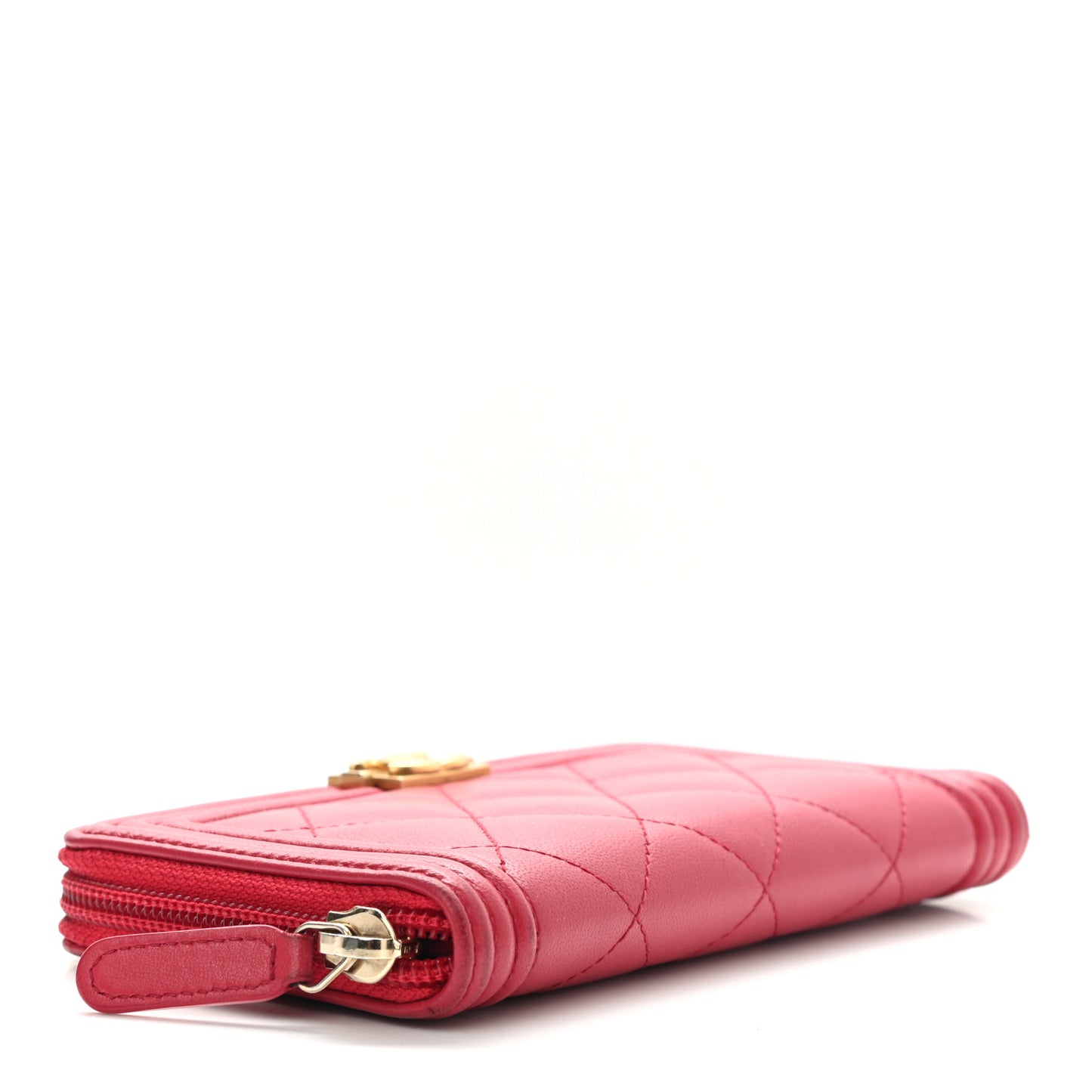 Lambskin Quilted Small Boy Zip Around Wallet Red