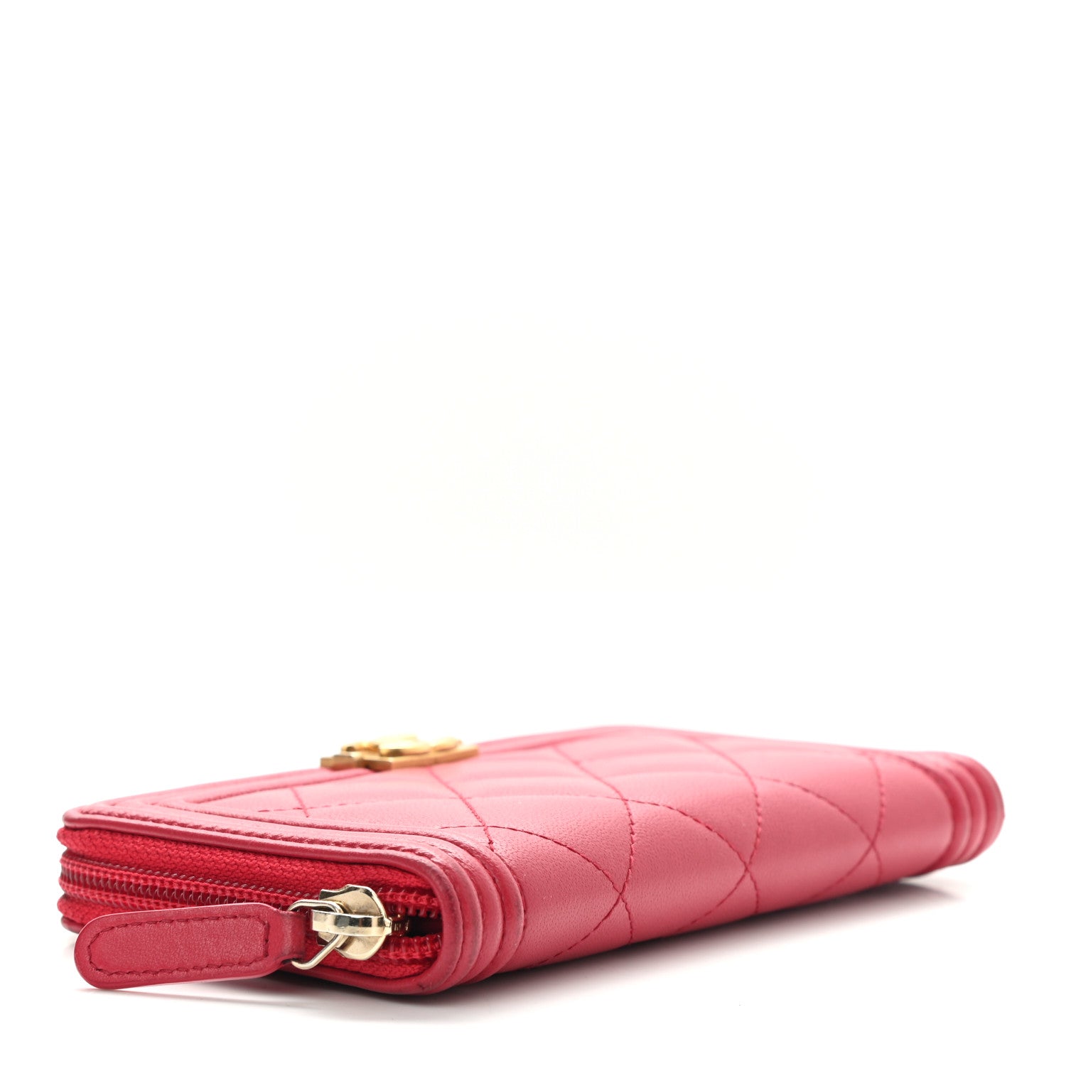 Chanel Lambskin Quilted Small Boy Zip Around Wallet Red 4 of 9