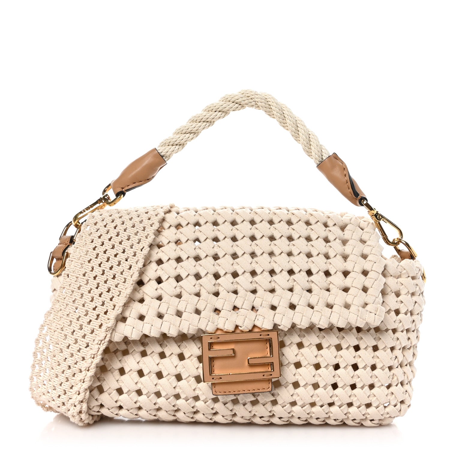 Fendi Canvas Woven Baguette Beige 1 of 9