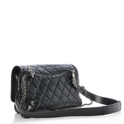 Chanel Shiny Goatskin Quilted Large Double Carry Waist Chain Flap Black 3 of 7