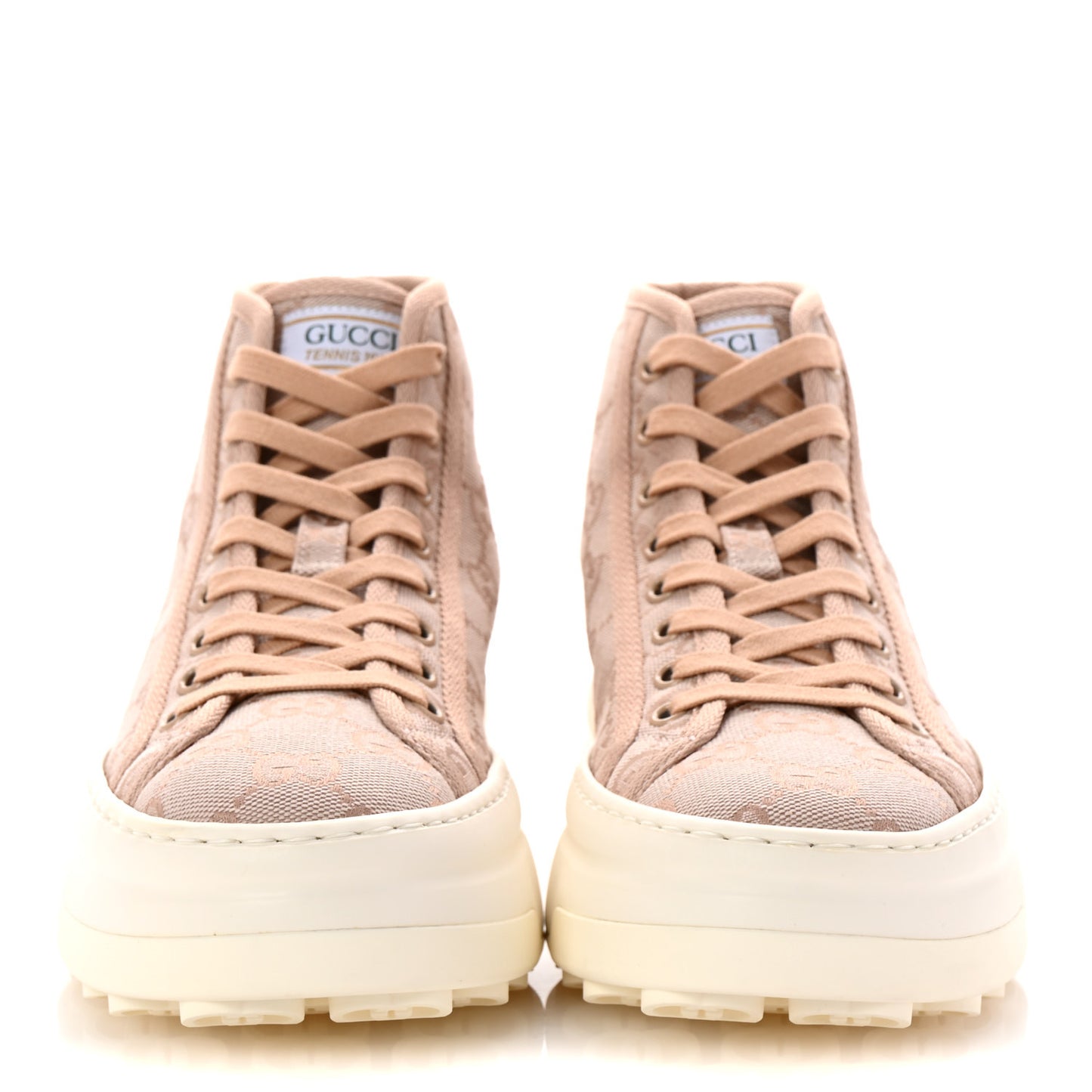 New Canvas GG Monogram Womens Tennis 1977 High Top 55mm Platform Sneakers 37.5 Skin Rose Dark Skin Rose