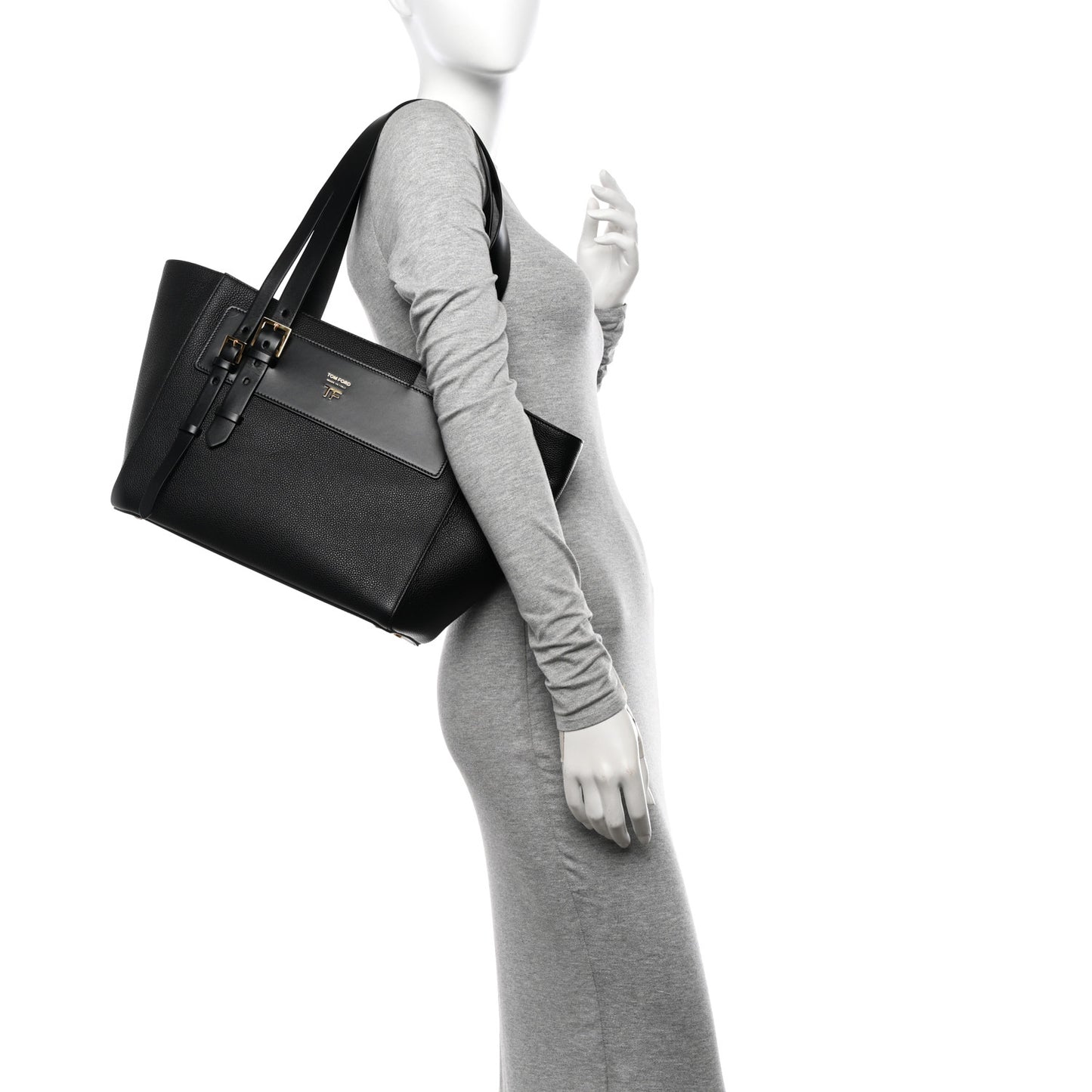 Grained Calfskin Buckle Tote Black