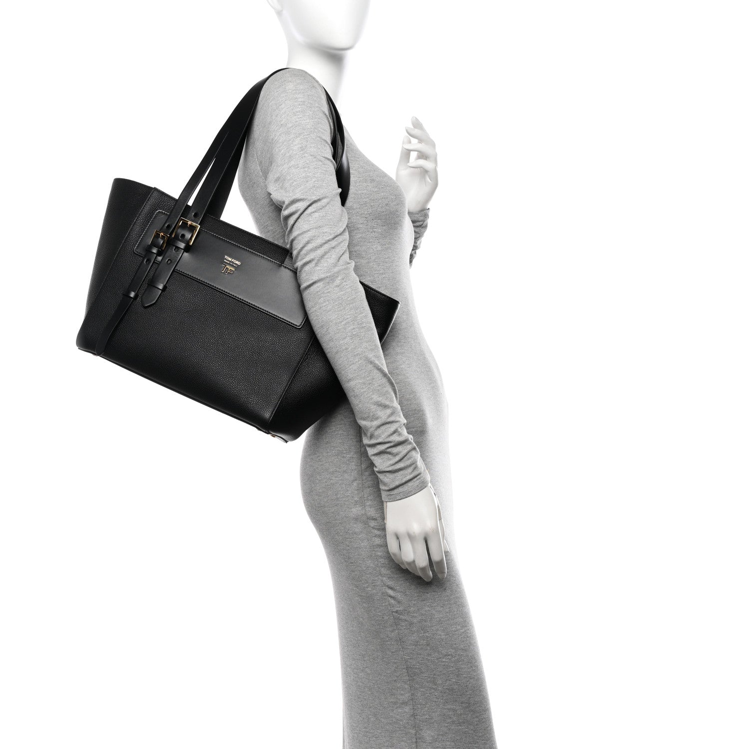 Tom Ford Grained Calfskin Buckle Tote Black 2 of 10