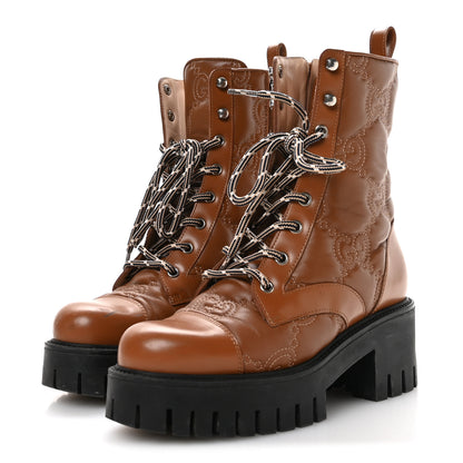 Gucci Cordovan Lux Nappa GG Matelasse Lace Up 60mm Combat Boots 36 Dark Hazel Brown 4 of 9
