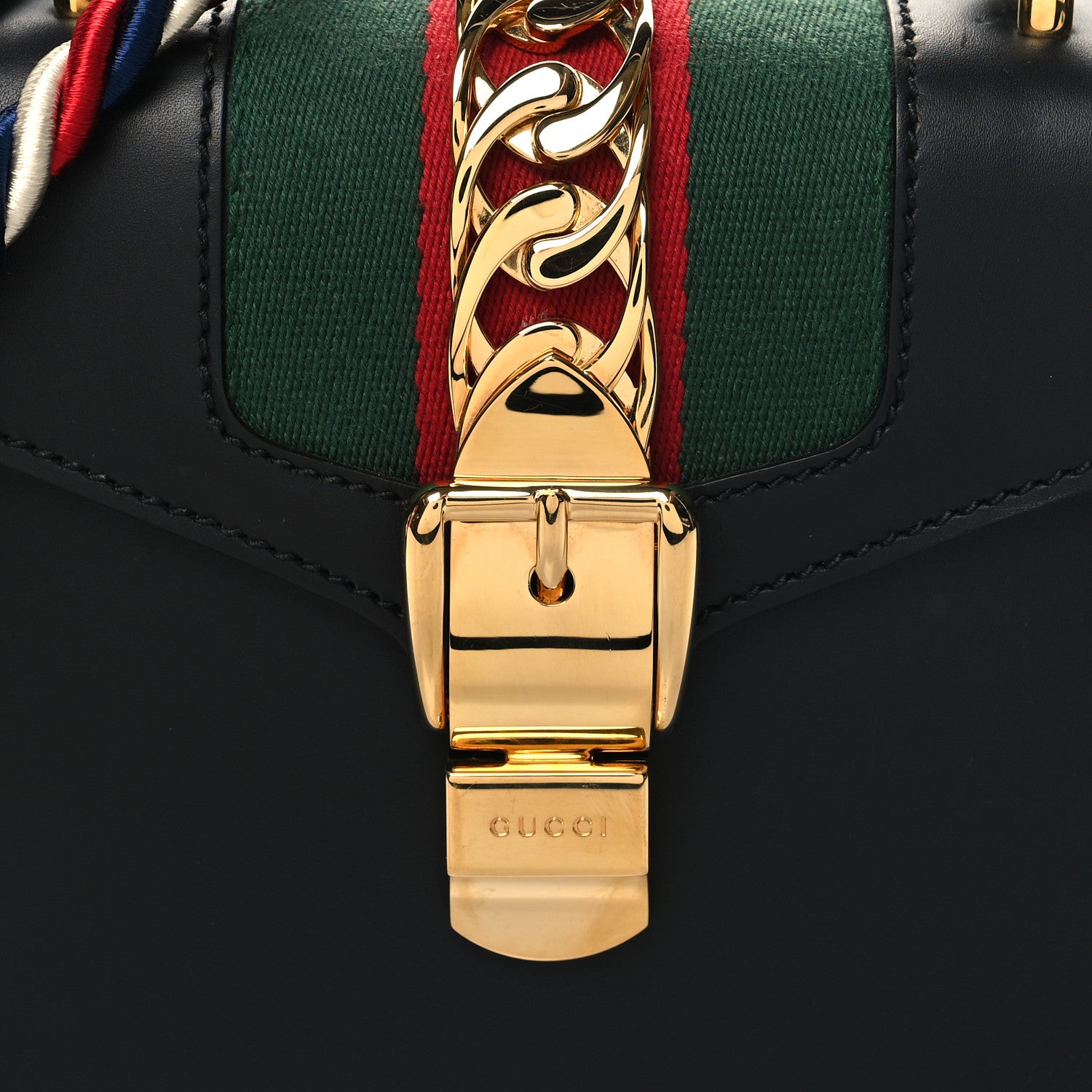Gucci Calfskin Mini Sylvie Top Handle Bag Black 8 of 10