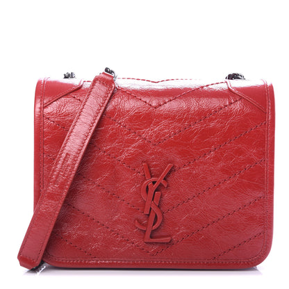 Saint Laurent Crinkled Calfskin Matelasse Monogram Niki Chain Wallet Red 1 of 8