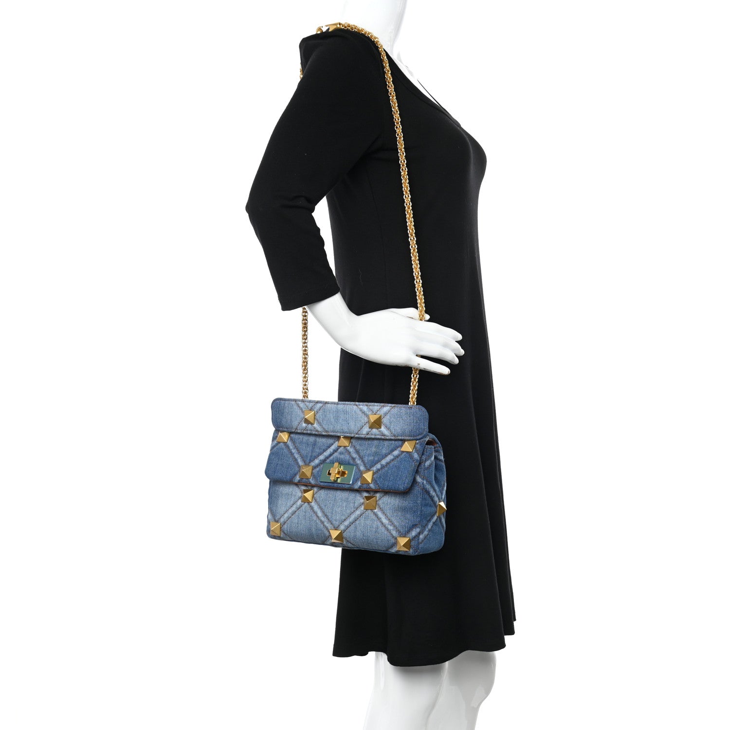 Valentino Garavani Denim Medium Roman Stud Shoulder Bag Light Denim Selleria 2 of 12