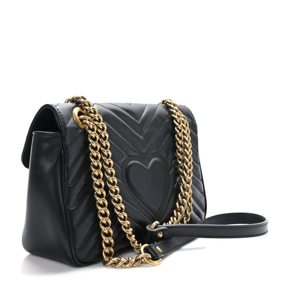 Gucci Calfskin Matelasse Small GG Marmont Shoulder Bag Black 3 of 9