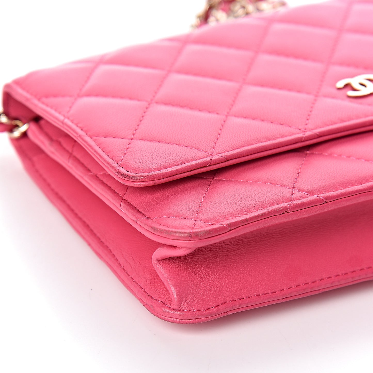Lambskin Quilted Wallet On Chain WOC Pink