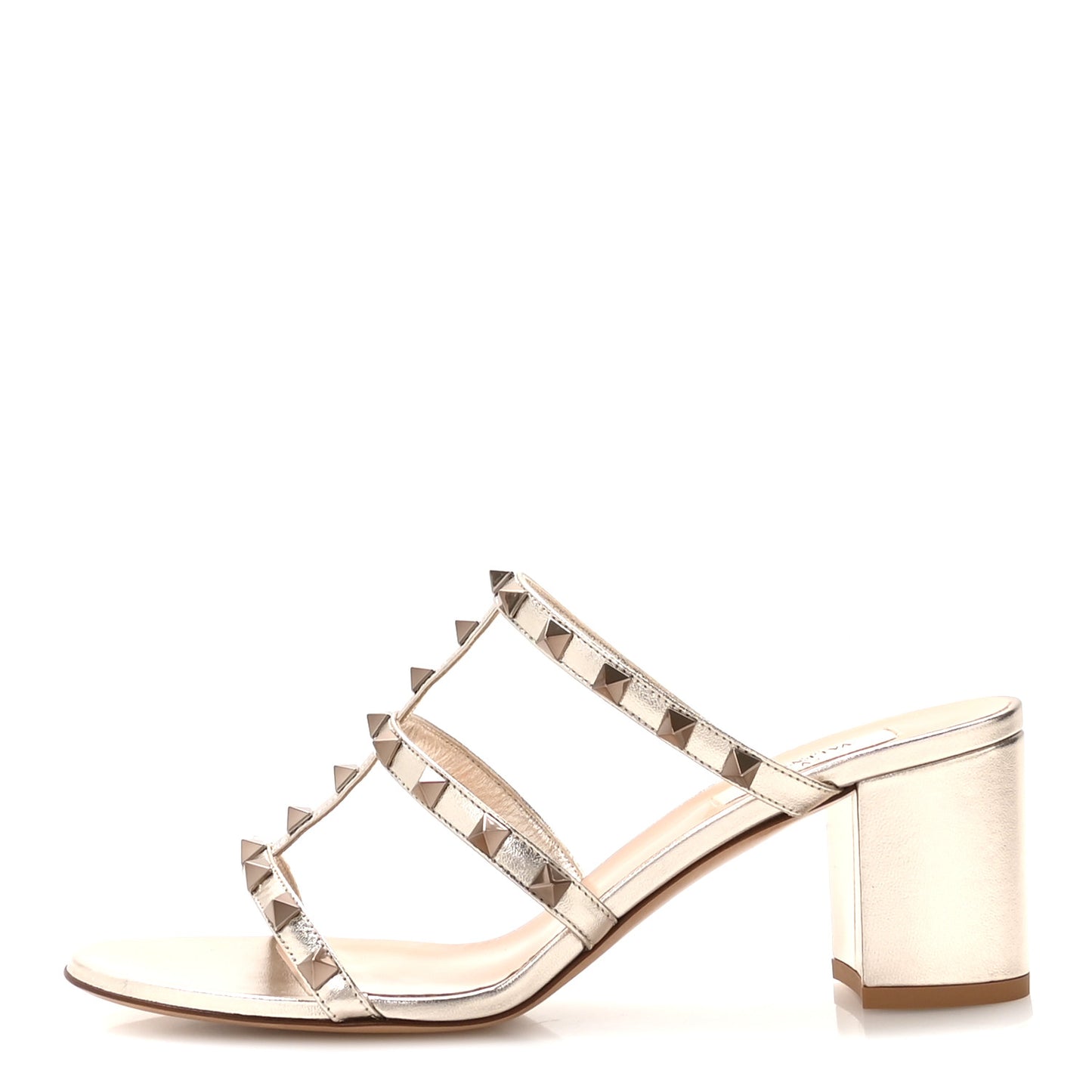 Metallic Nappa Rockstud 60mm Caged Slide Sandals 40 Skin