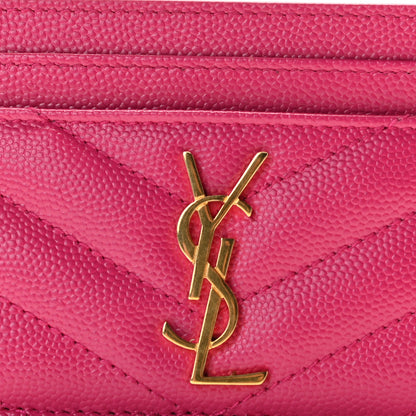 Saint Laurent Grain De Poudre Matelasse Chevron Monogram Credit Card Case Fresh Fuxia 3 of 10