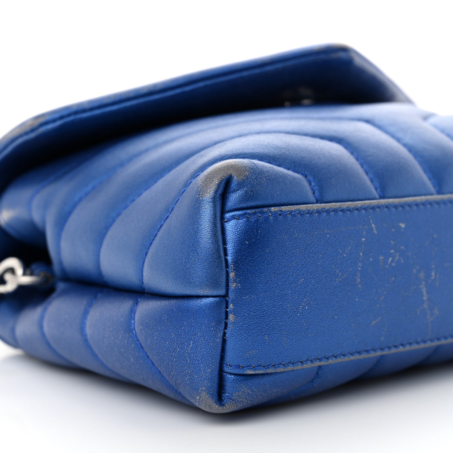 Saint Laurent Metallic Calfskin Y Quilted Monogram Toy Loulou Crossbody Bag Blue Royal 9 of 14