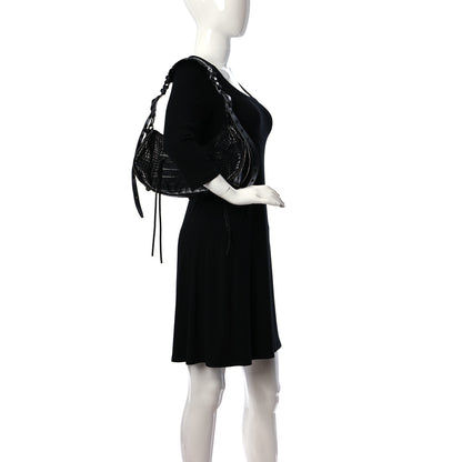 Balenciaga Extra Supple Calfskin Crocodile Embossed Monochrome Small Le Cagole Shoulder Bag Black 2 of 9