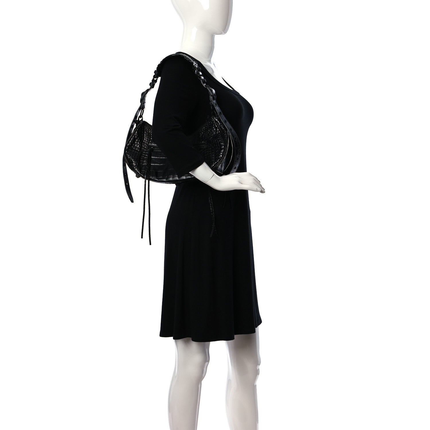 Balenciaga Extra Supple Calfskin Crocodile Embossed Monochrome Small Le Cagole Shoulder Bag Black 2 of 10